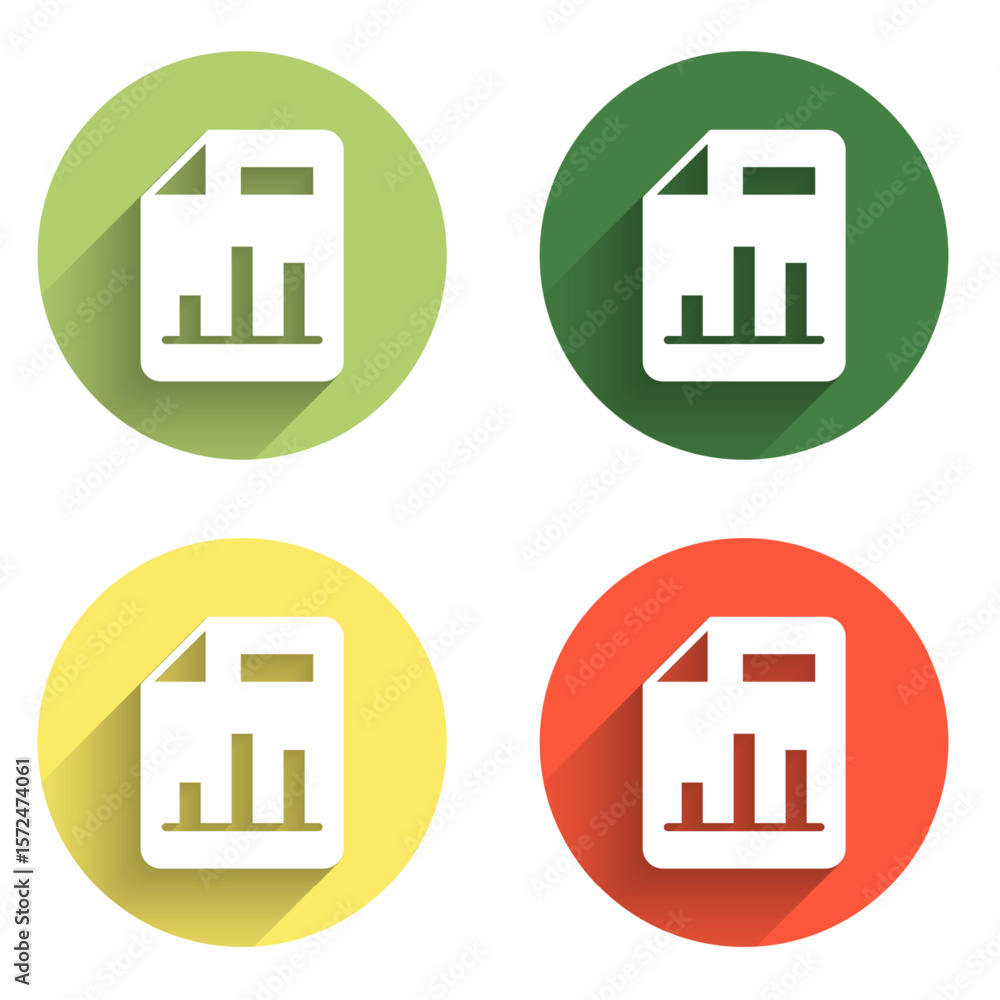 Poster set document with graph chart icon isolated with long shadow background. report text file icon. acco