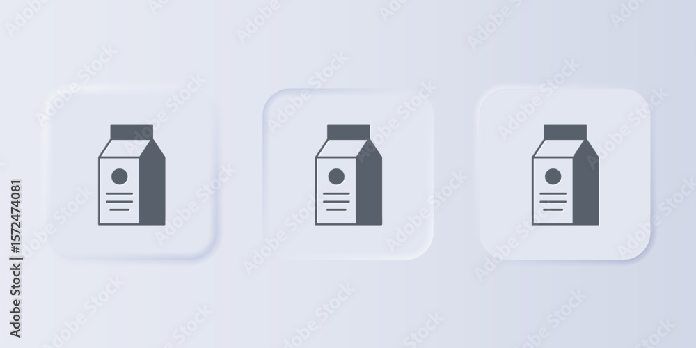 Poster grey paper package for milk icon isolated on grey background. milk packet sign. set icons in square 