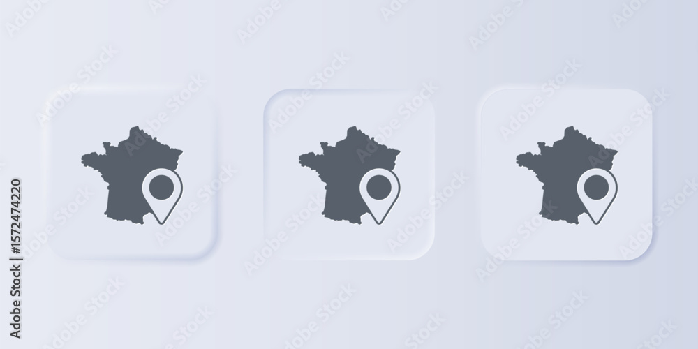 Poster grey map of france icon isolated on grey background. set icons in square buttons. vector