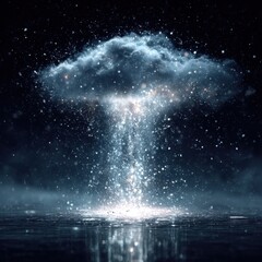 Dramatic Cloud Bursting with Light and Sparkling Particles on Reflective Surface