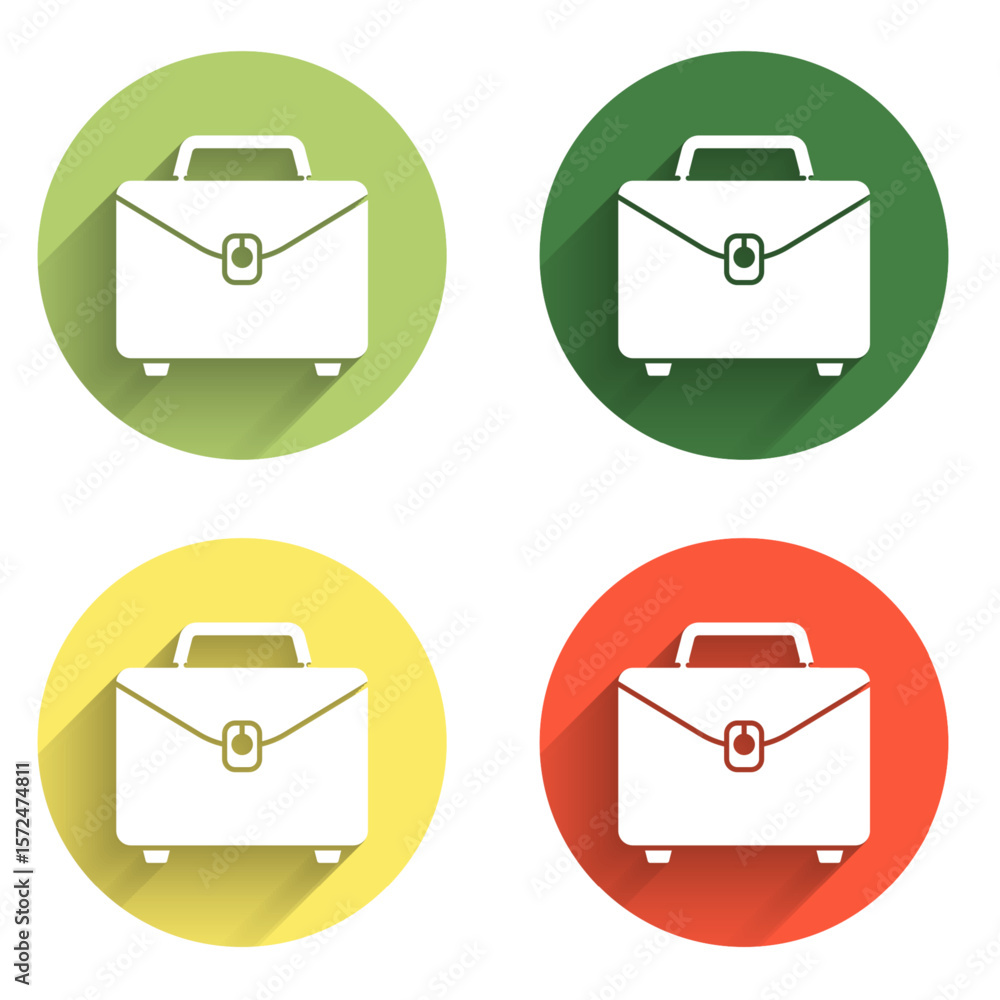 Poster set briefcase icon isolated with long shadow background. business case sign. business portfolio. col