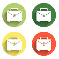 Set Briefcase icon isolated with long shadow background. Business case sign. Business portfolio. Color circle button. Vector