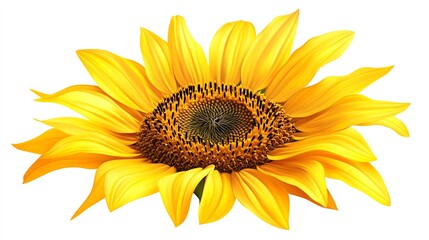 Fototapeta premium a sunflower clipart, bright fresh bloom, yellow petals and textured center, isolated on white background