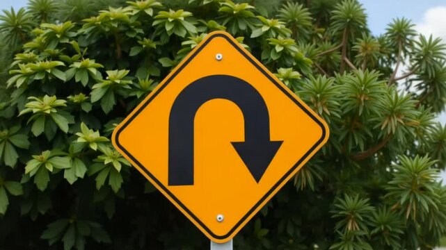 U turn road warning sign or symbol caution for change direction