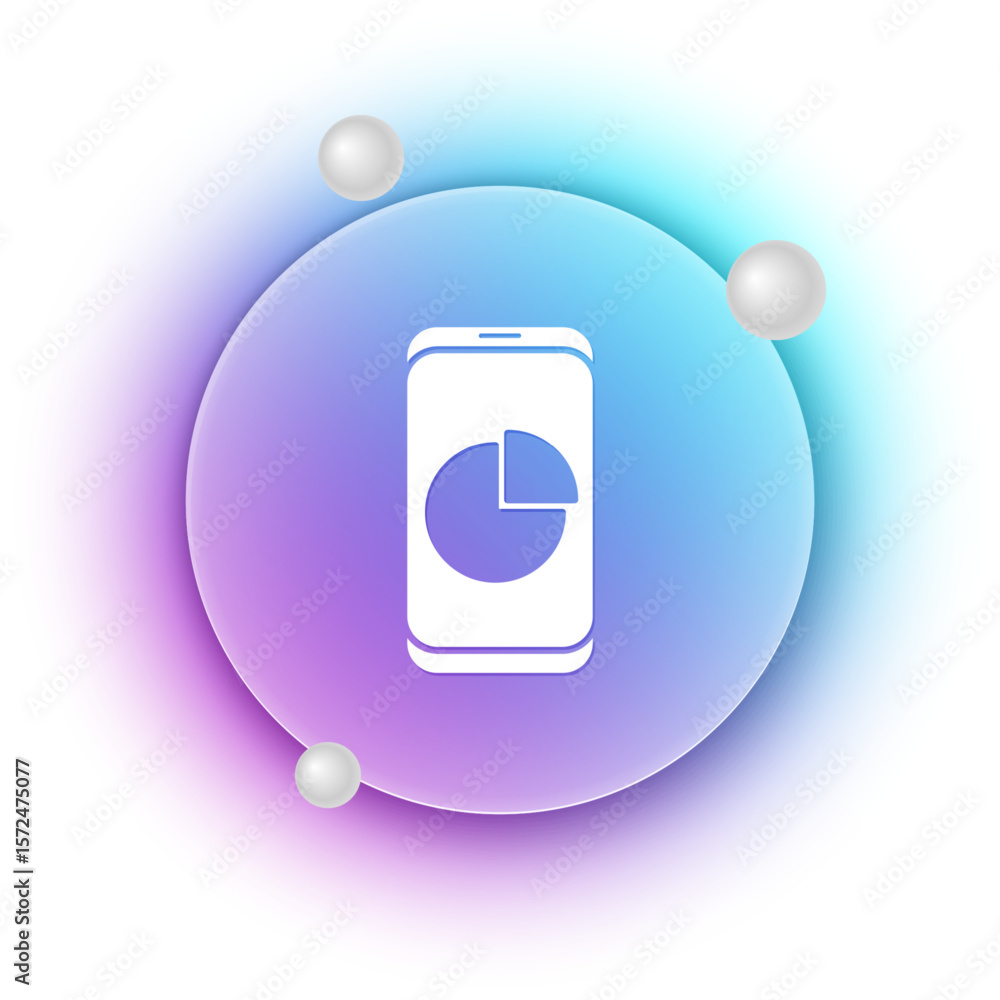 Poster white mobile phone with graph chart icon isolated on white background. report text file. accounting 