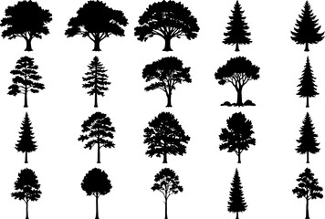 Tree Silhouette Variety Set | Diverse Black Tree Shapes for Landscaping, Nature, Design