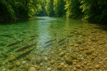 透明な川と泳ぐ魚たち｜Clear River with Swimming Fish