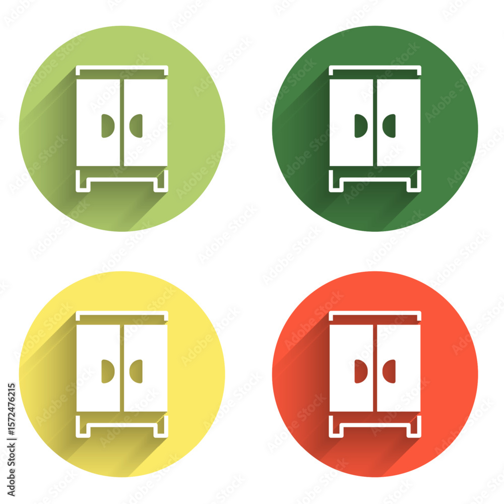 Poster set wardrobe icon isolated with long shadow background. cupboard sign. color circle button. vector