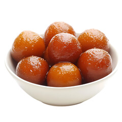 A bowl filled with gulab jamun dessert on a black background view
