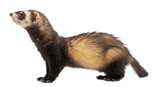 European polecat isolated on white background PNG. AI GENERATED.