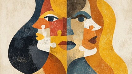 Abstract Illustration of Female Faces Representing Diversity and Unity