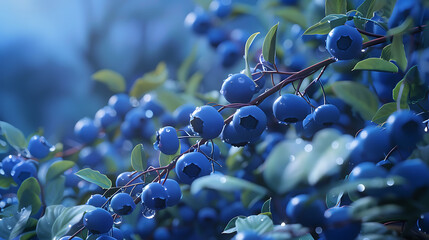 Blueberries on a branch in the garden. Shallow depth of field.