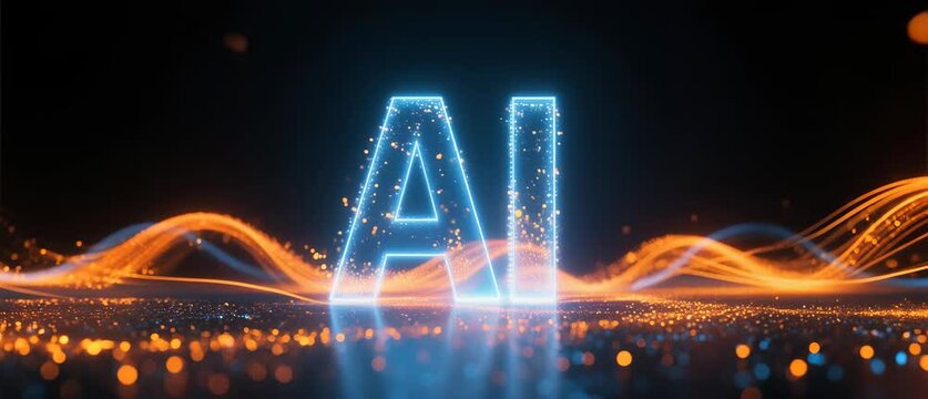 Artificial Intelligence Glow Neural Network & Future Tech Concept | AI Lettering with Glowing Particle Stream