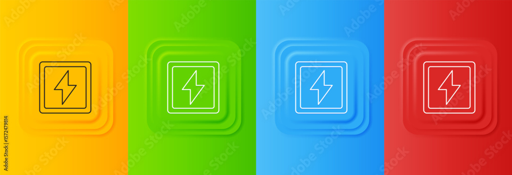 Poster white lightning bolt icon isolated on colorful background. flash sign. charge flash icon. thunder bo
