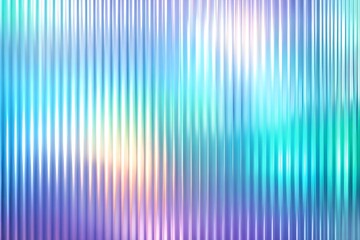 Corrugated iridescent glass background with gradient ribbed abstract design and blue pattern. Color effect with neon line blur and metal light. Vector texture with prism glow.