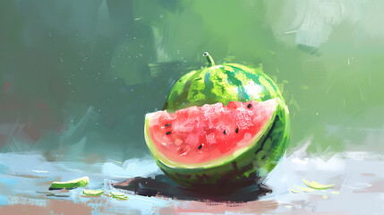 Watermelon painted in watercolor. The concept of summer and healthy eating.