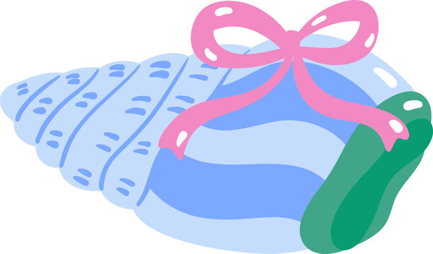 Adorable Hand Drawn Seashell with Cute Bow Clipart for Summer Design