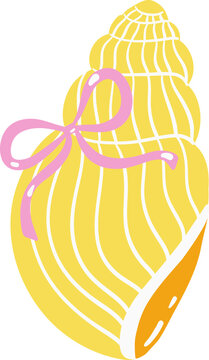 Adorable Hand Drawn Seashell with Cute Bow Clipart for Summer Design