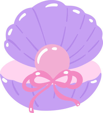 Adorable Hand Drawn Seashell with Cute Bow Clipart for Summer Design