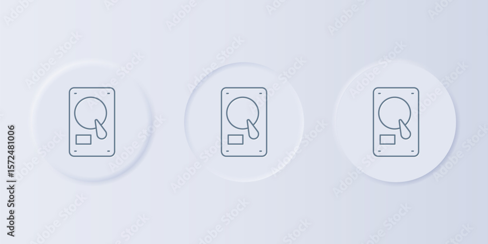 Poster grey hard disk drive hdd icon isolated on grey background. set icons in square buttons. vector