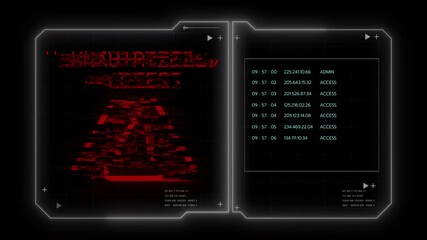 Cybersecurity dashboard animation showing unauthorized login attempts, IP logs, and access denial alerts. Ideal for security systems, enterprise network UI, and digital protection content. - Powered by Adobe