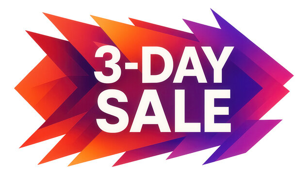 Bold jagged sticker with "3-DAY SALE" text in vibrant gradient style, dynamic retail promotion on transparent background.