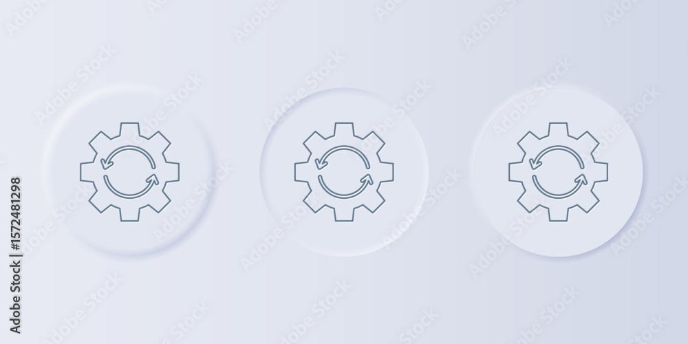 Poster grey gear and arrows as workflow concept icon isolated on grey background. gear reload sign. set ico