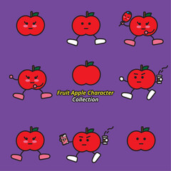 과일 사과 캐릭터 세트 Set of collection vector flat various fruit illustration

