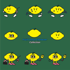A set of fruit lemon characters with various actions and emotions.