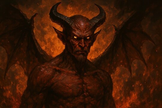 Fiery demon with menacing horns.
