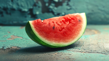 Slice of ripe watermelon on color wooden background, closeup