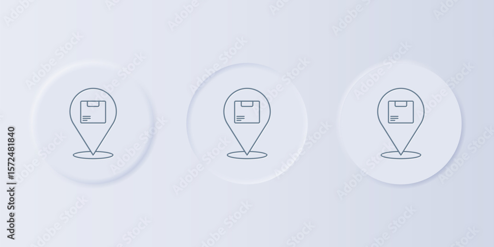 Poster grey location with cardboard box icon isolated on grey background. delivery services, logistic and t