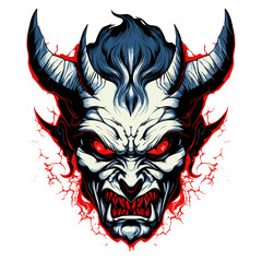 Portrait of devil in vector line art style. T-shirt template