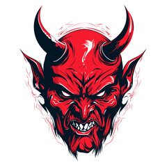 Portrait of devil in vector line art style. T-shirt template