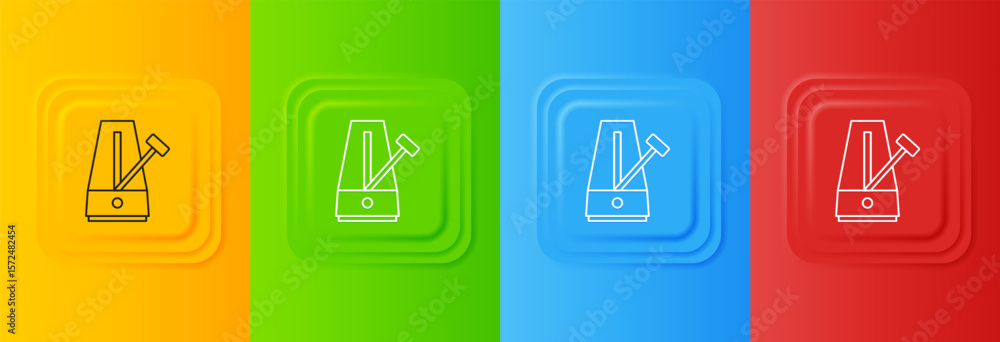 Poster white classic metronome with pendulum in motion icon isolated on colorful background. equipment of m