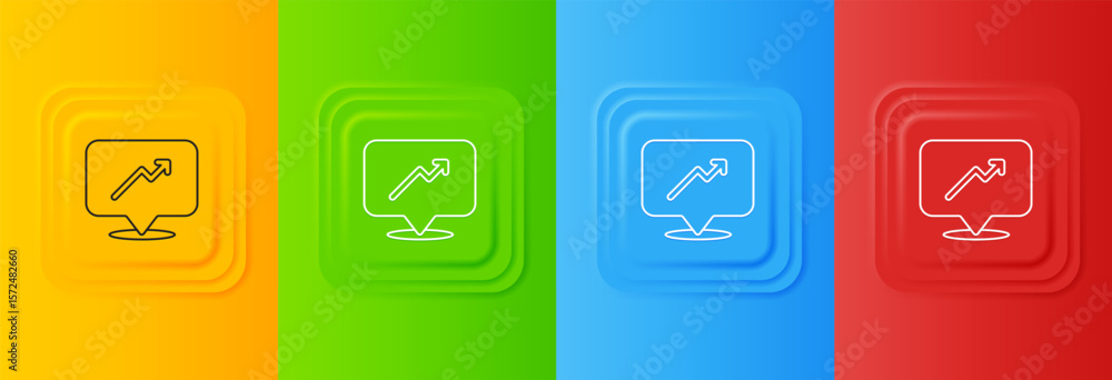 Poster white graph, schedule, chart, diagram, infographic, pie graph icon isolated on colorful background. 