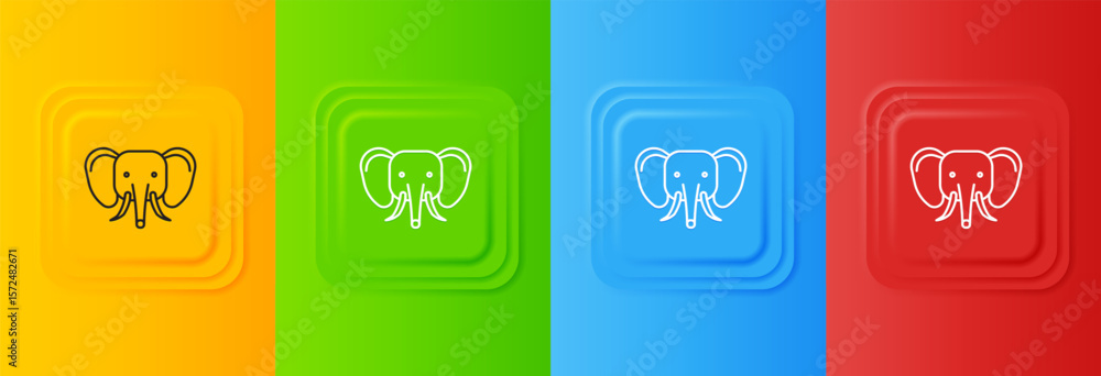 Poster white elephant icon isolated on colorful background. set icons in square buttons. vector