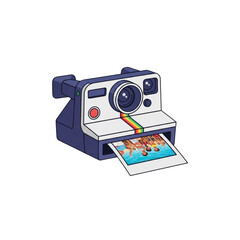 Fototapeta premium A stylized illustration of a vintage instant camera, ejecting a photograph.