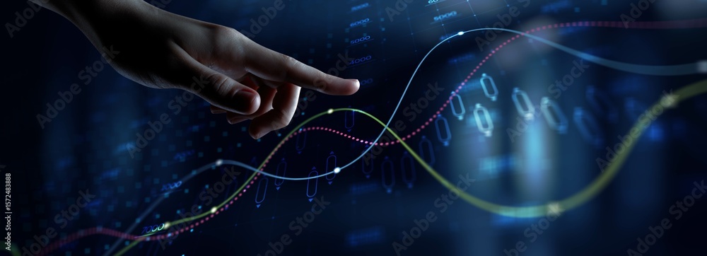Poster touch interaction with predictive analytics and market trends.