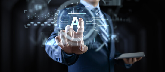 Artificial Intelligence Technology and Global Business Strategy Concept with Digital Interface.