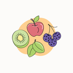 Assortment of Fresh Fruits Apple Kiwi Berries Healthy Eating Concept Illustration