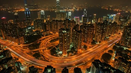 hong kong city downtown traffic aerial topdown panorama 4k timelapse  - Powered by Adobe