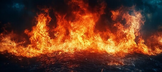 A Dramatic Landscape of a Fiery Inferno with Explosive Flames and Devastation Unfolding in Chaos