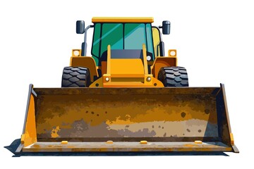 Grader bulldozer with a large bucket isolated on white