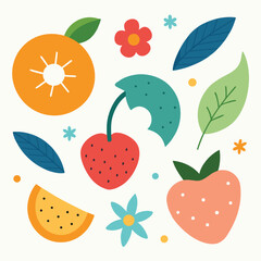 Vibrant Summer Fruit Illustration with Flowers and Leaves