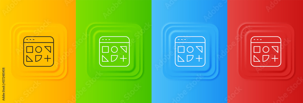 Poster white different files icon isolated on colorful background. set icons in square buttons. vector