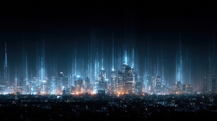 A futuristic city skyline illuminated by data streams representing the interconnected world of digital security where encryption safeguards user data against evolving cyber risks and