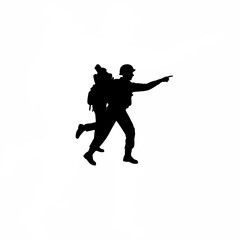 Silhouette of emergency responder pointing during rescue on white background