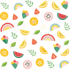 Summer Fruit Pattern with Watermelon Lemon and Rainbow Slices