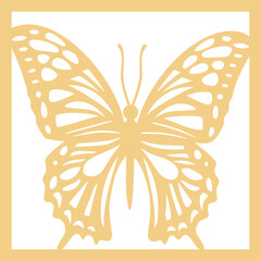 Laser cut butterfly template with detailed symmetrical wing pattern in elegant square frame